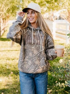 MOTHER Camouflage Pullover Hoodie - Gray/Brown Camo, XSMALL